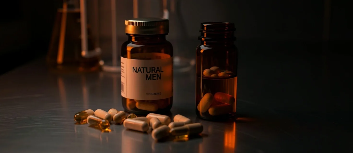 Supplement bottles in a lab setting
