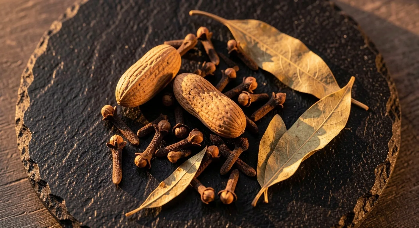 Botanical ingredients on a dark surface