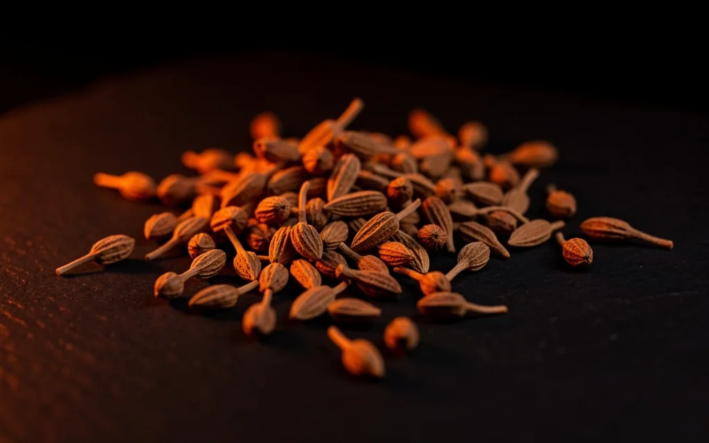 Tribulus seeds on a dark surface
