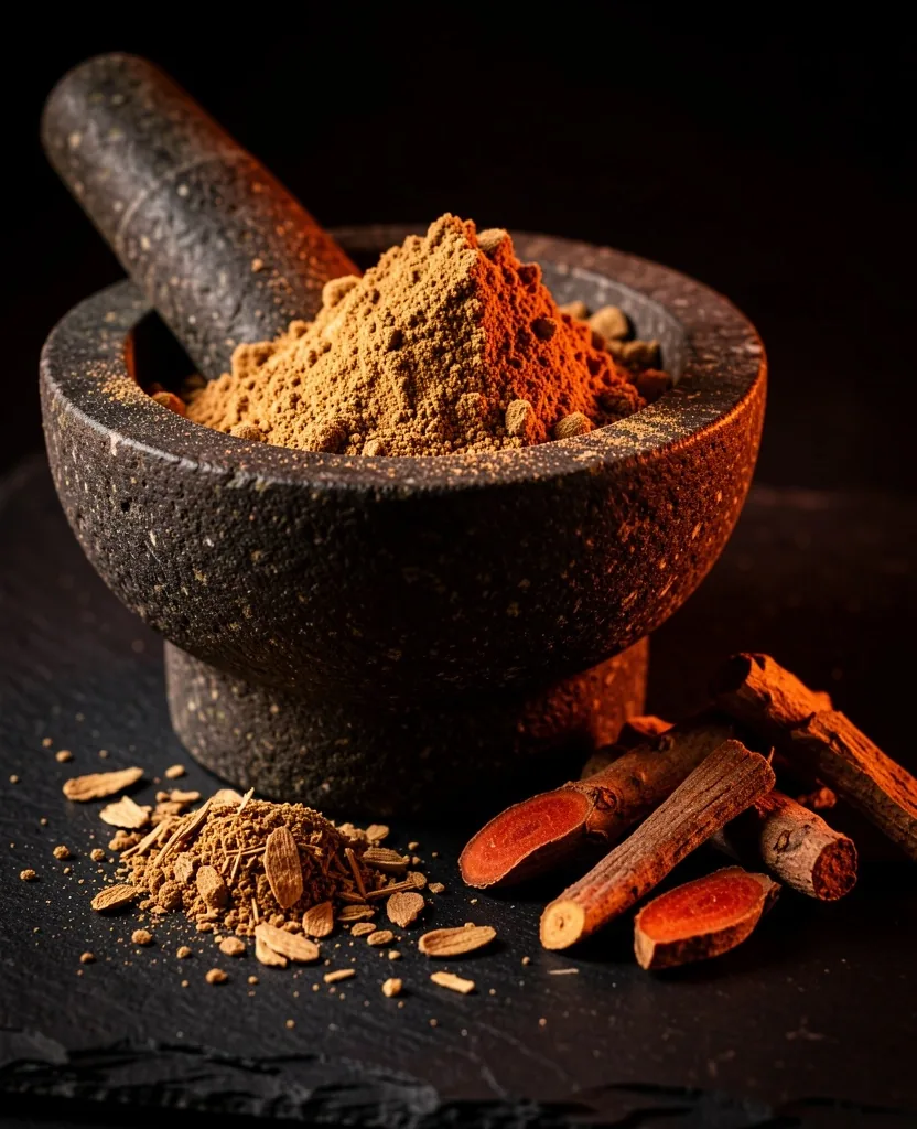Ashwagandha and rhodiola root on dark stone